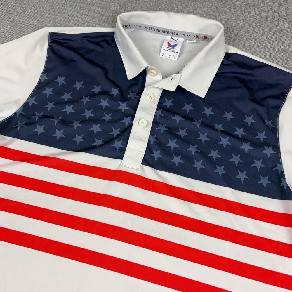 PUMA Volition America Polo Shirt Mens S USA Flag Patriotic Golf Short Sleeve
